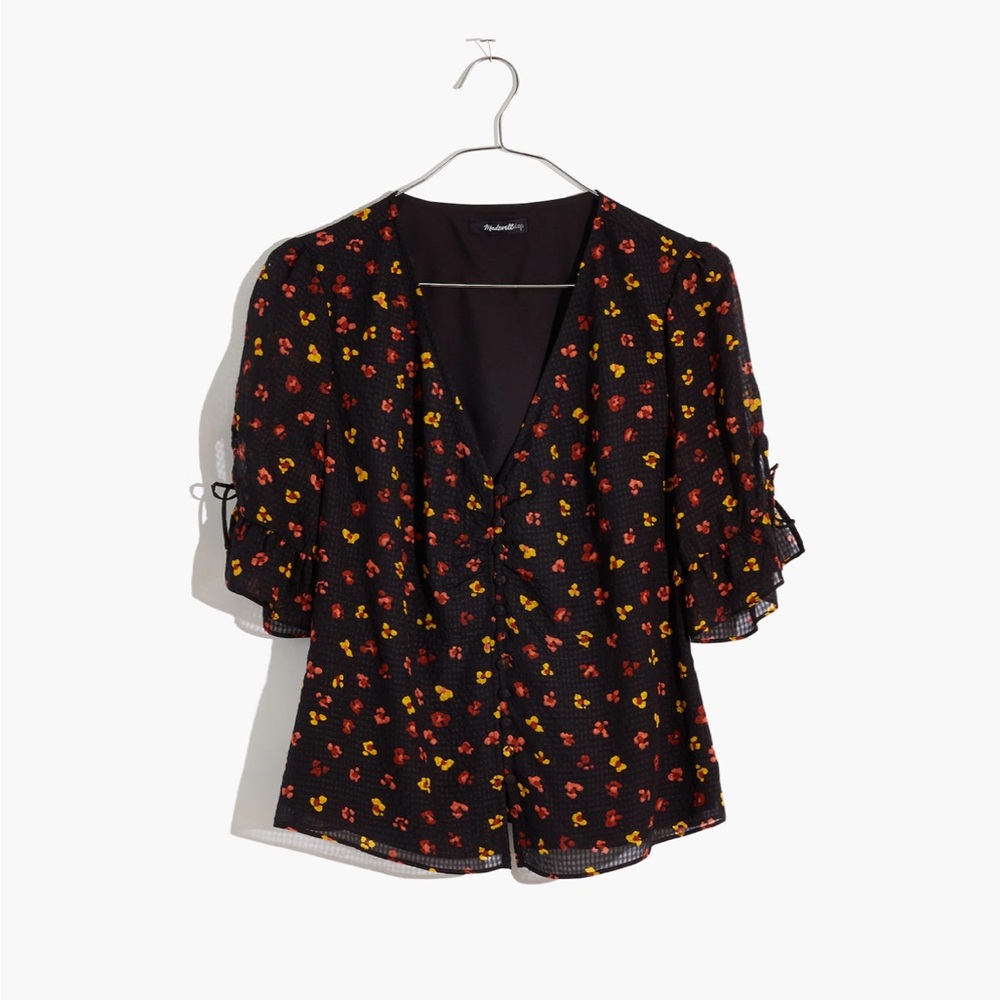Madewell | Silk Daylight Tie-Sleeve Top in Feline Floral (size 00)